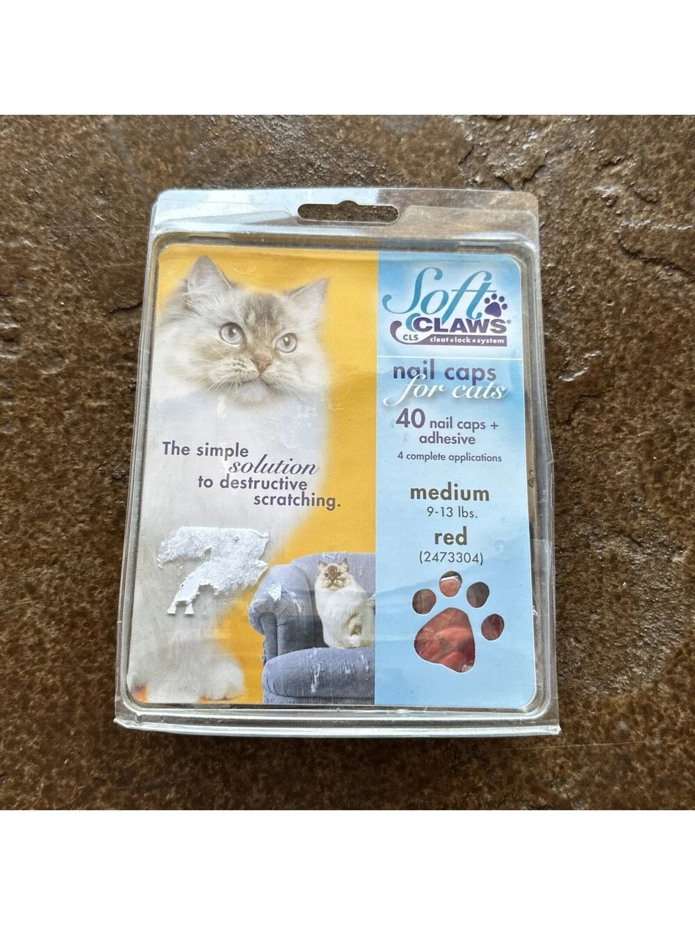 New soft Claws Nail Caps for Cats Medium Red 40 Nail Caps & Adhesive Scratching